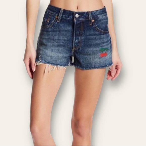 LEVI’S 501 Cutoff Jean Shorts - High Rise Button Fly Cherry - Picture 3 of 16